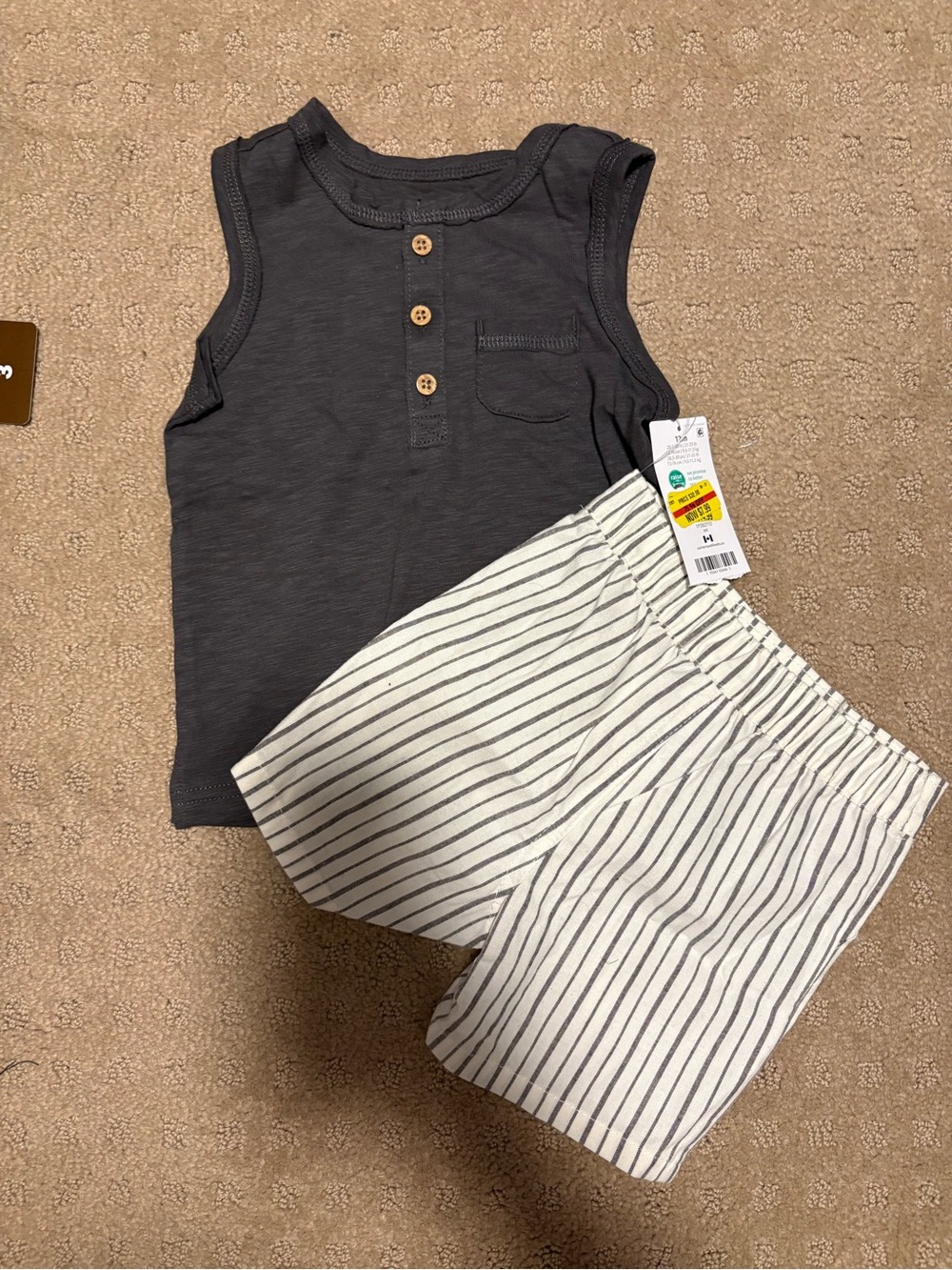 Carter's Dark Gray Tank Top & Cream Striped Shorts Set